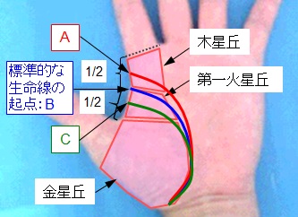 生命線の起点の選択